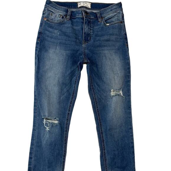 Free People Great Heights Jeans Skinny Frayed Distressed High Rise Blue Size 26 - Picture 3 of 8
